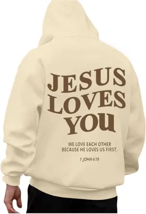 Jesus Loves You Zip Up Hoodie Men Trust in The Lord Sweatshirt Letter Print Preppy Coat Long Sleeve Jacket