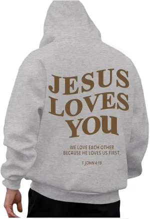 Jesus Loves You Zip Up Hoodie Men Trust in The Lord Sweatshirt Letter Print Preppy Coat Long Sleeve Jacket