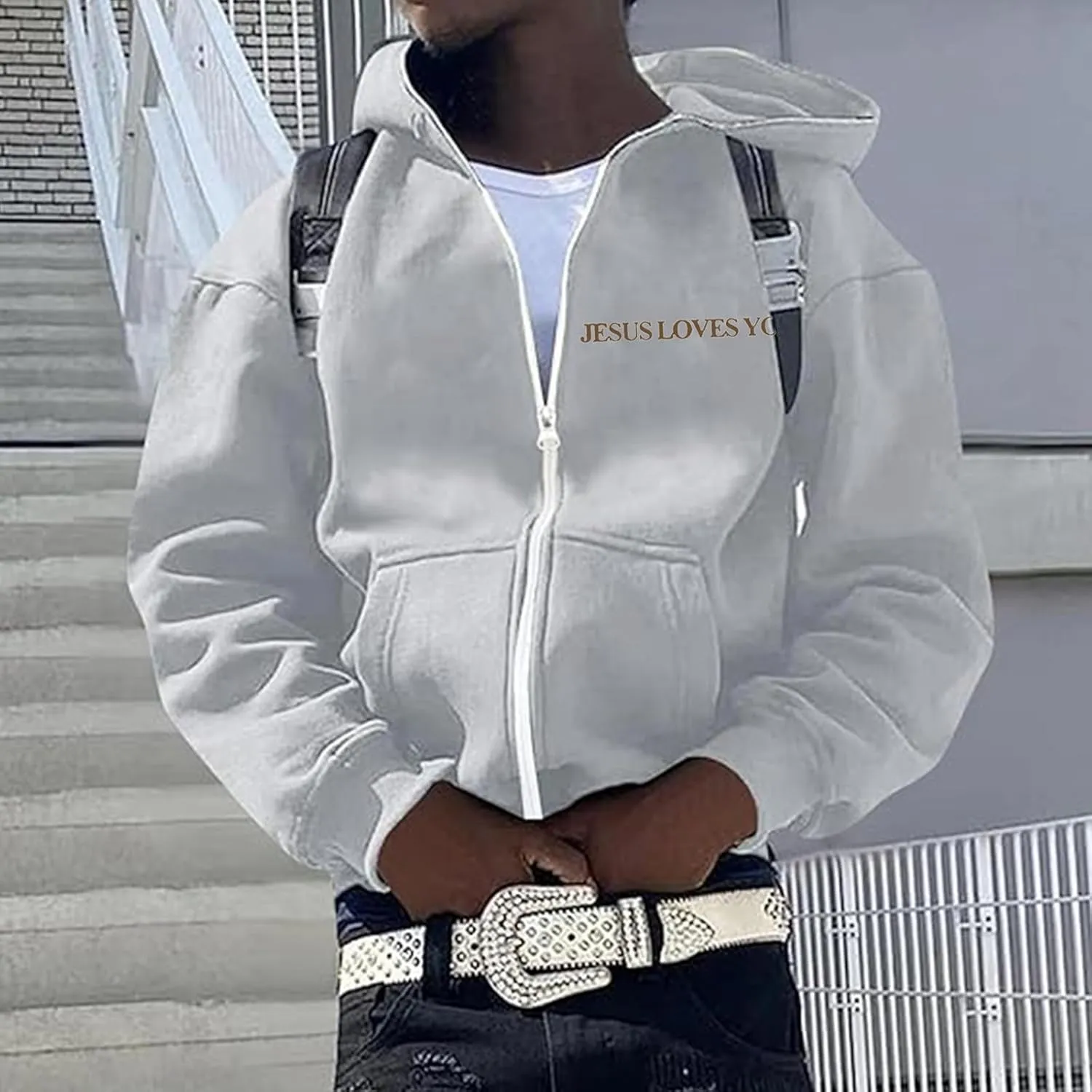 Jesus Loves You Zip Up Hoodie Men Trust in The Lord Sweatshirt Letter Print Preppy Coat Long Sleeve Jacket