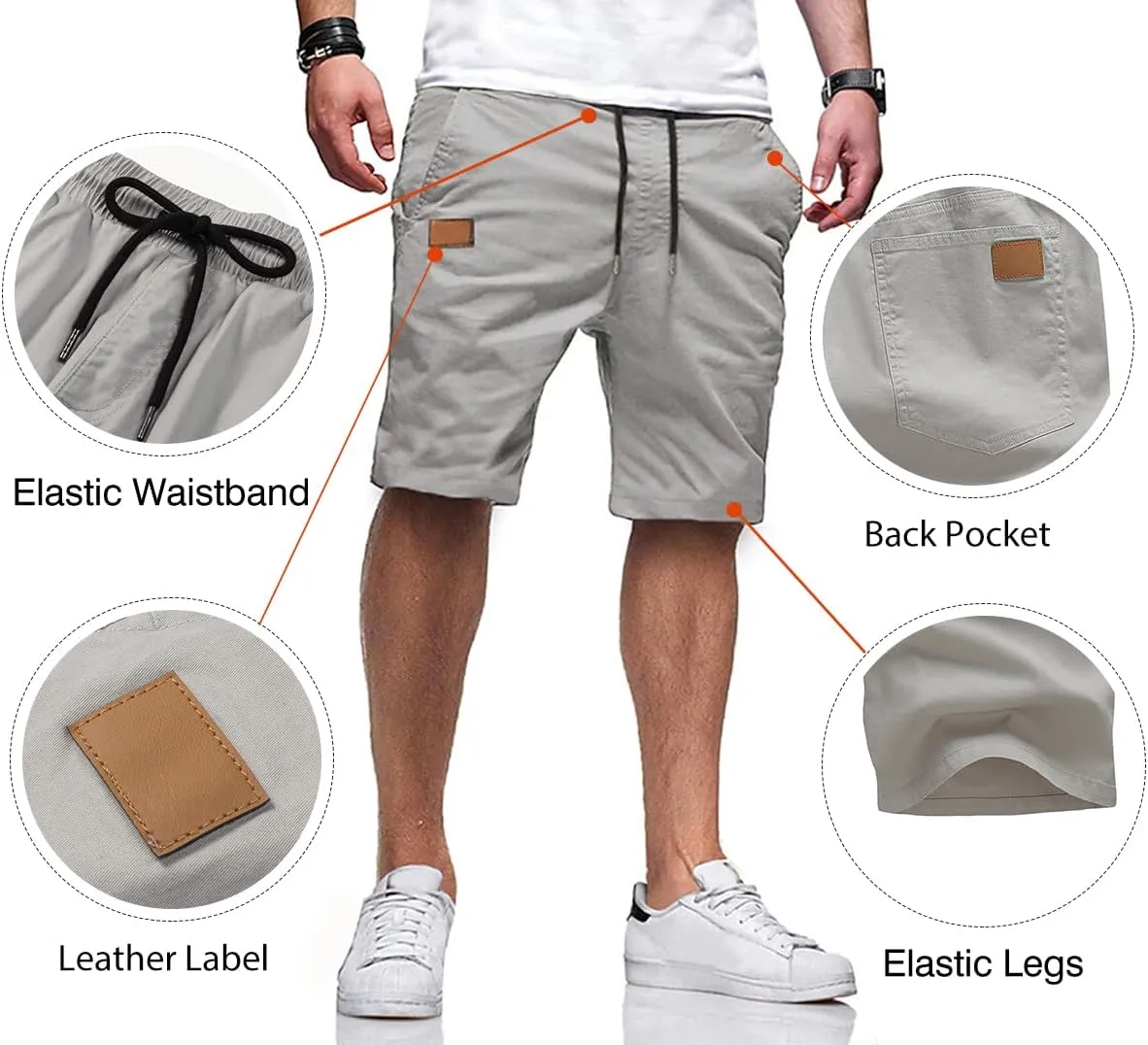 JMIERR Mens Casual Shorts - Cotton Drawstring Summer Beach Stretch Twill Chino Golf Shorts