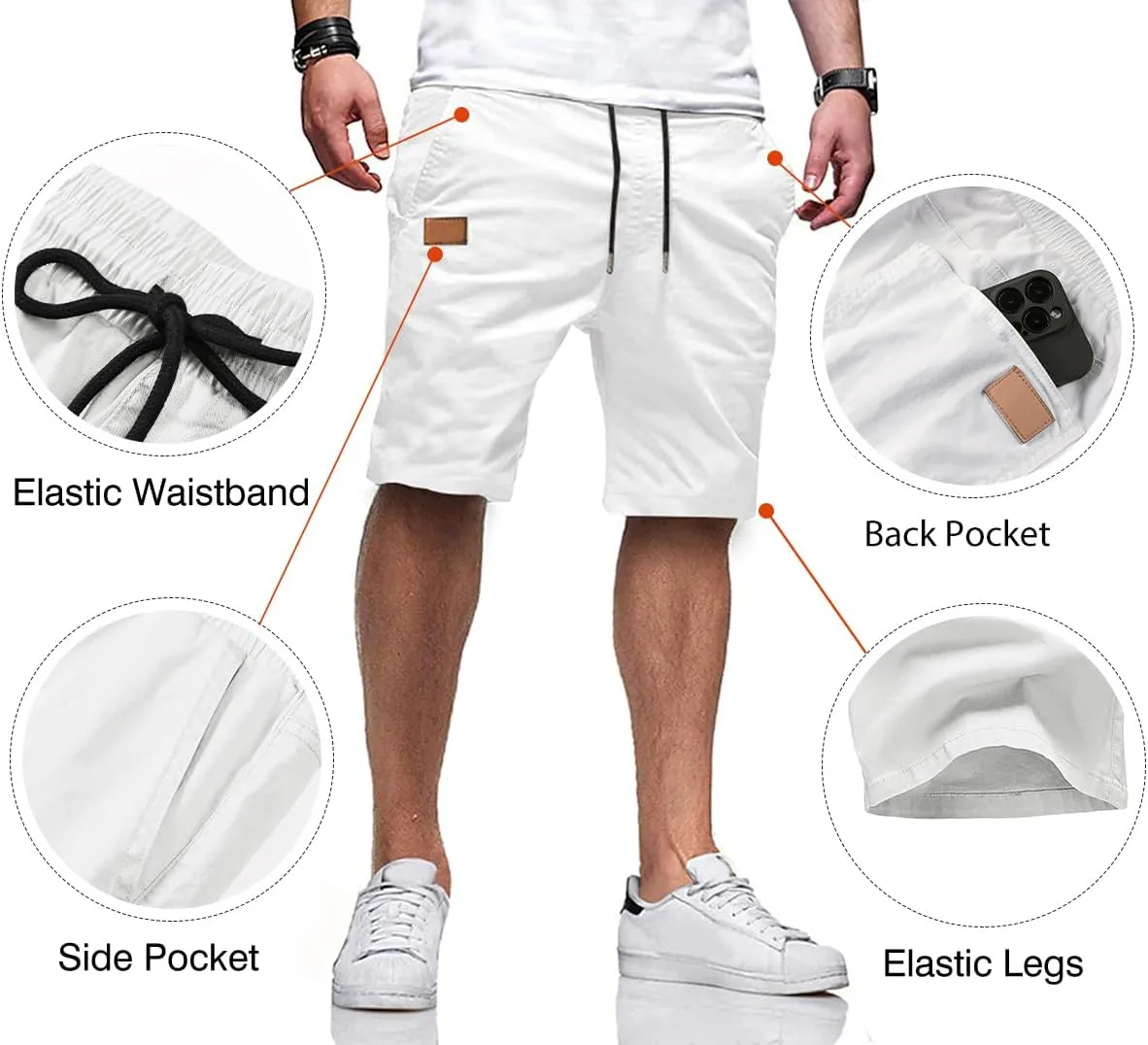 JMIERR Mens Casual Shorts - Cotton Drawstring Summer Beach Stretch Twill Chino Golf Shorts