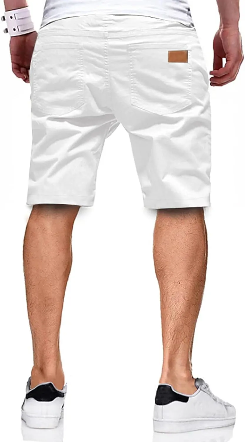 JMIERR Mens Casual Shorts - Cotton Drawstring Summer Beach Stretch Twill Chino Golf Shorts