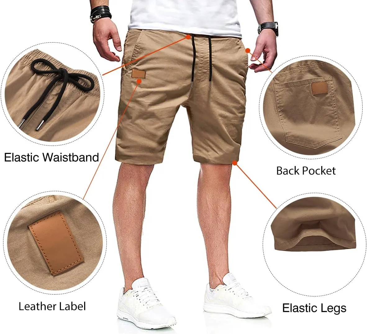 JMIERR Mens Casual Shorts - Cotton Drawstring Summer Beach Stretch Twill Chino Golf Shorts