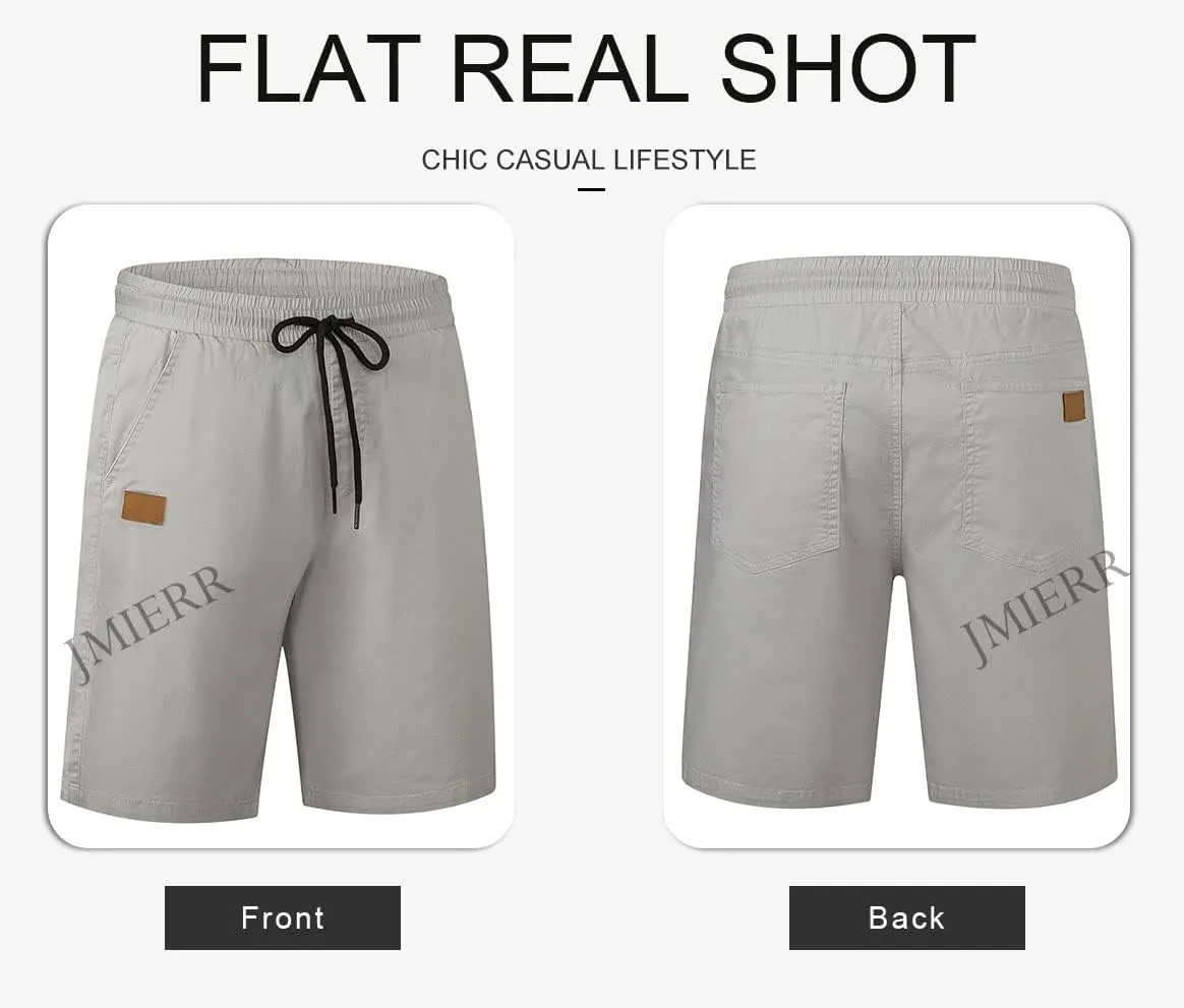 JMIERR Mens Casual Shorts - Cotton Drawstring Summer Beach Stretch Twill Chino Golf Shorts