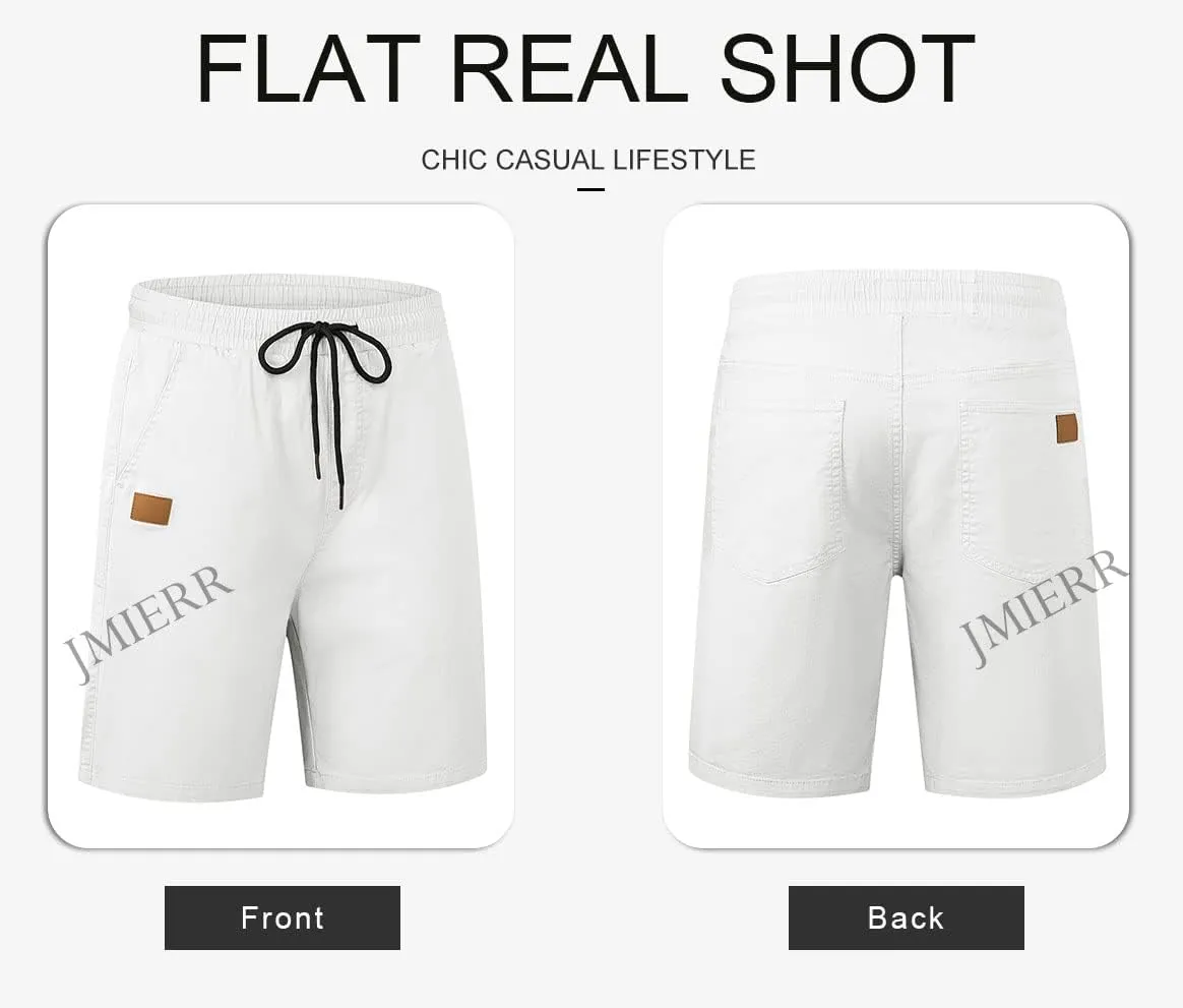 JMIERR Mens Casual Shorts - Cotton Drawstring Summer Beach Stretch Twill Chino Golf Shorts