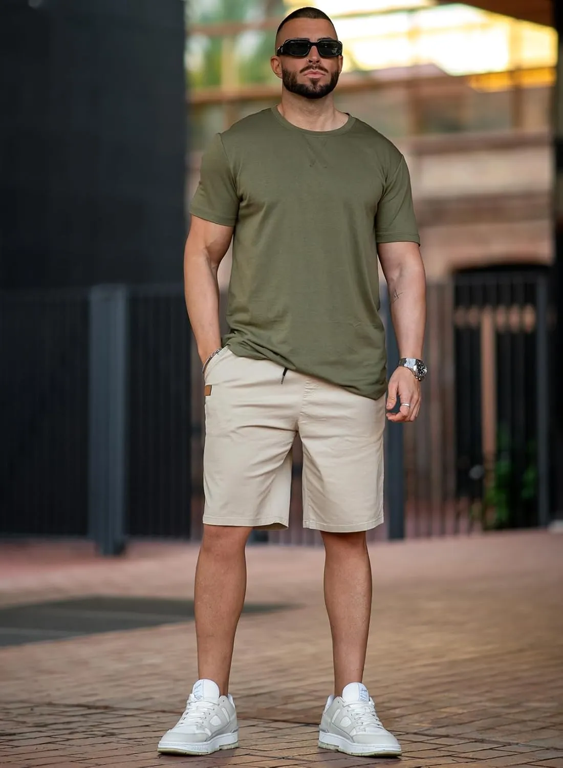 JMIERR Mens Casual Shorts - Cotton Drawstring Summer Beach Stretch Twill Chino Golf Shorts