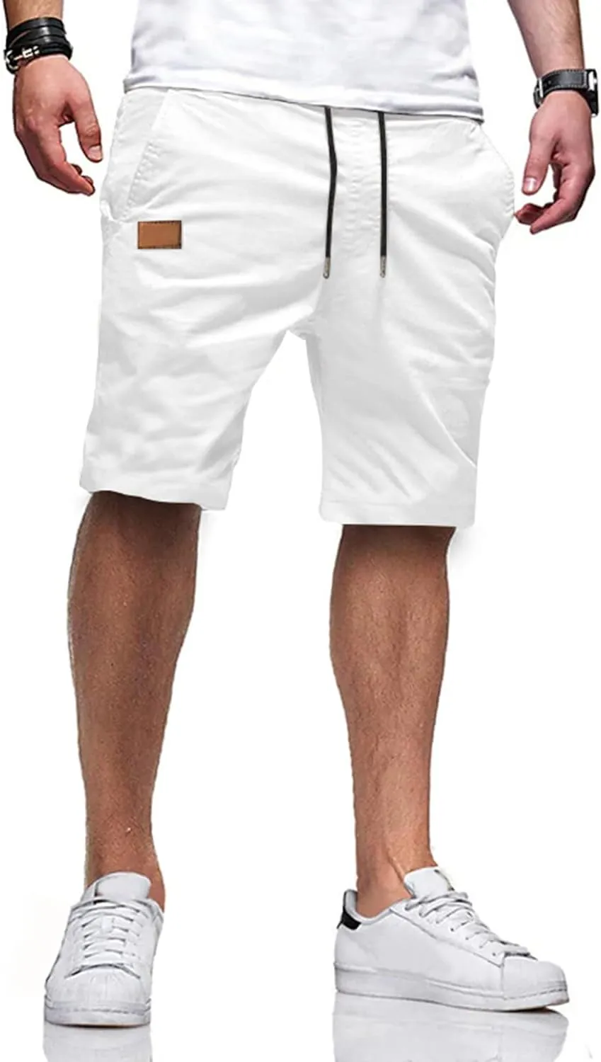 JMIERR Mens Casual Shorts - Cotton Drawstring Summer Beach Stretch Twill Chino Golf Shorts