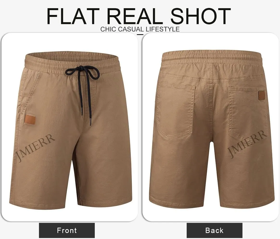 JMIERR Mens Casual Shorts - Cotton Drawstring Summer Beach Stretch Twill Chino Golf Shorts