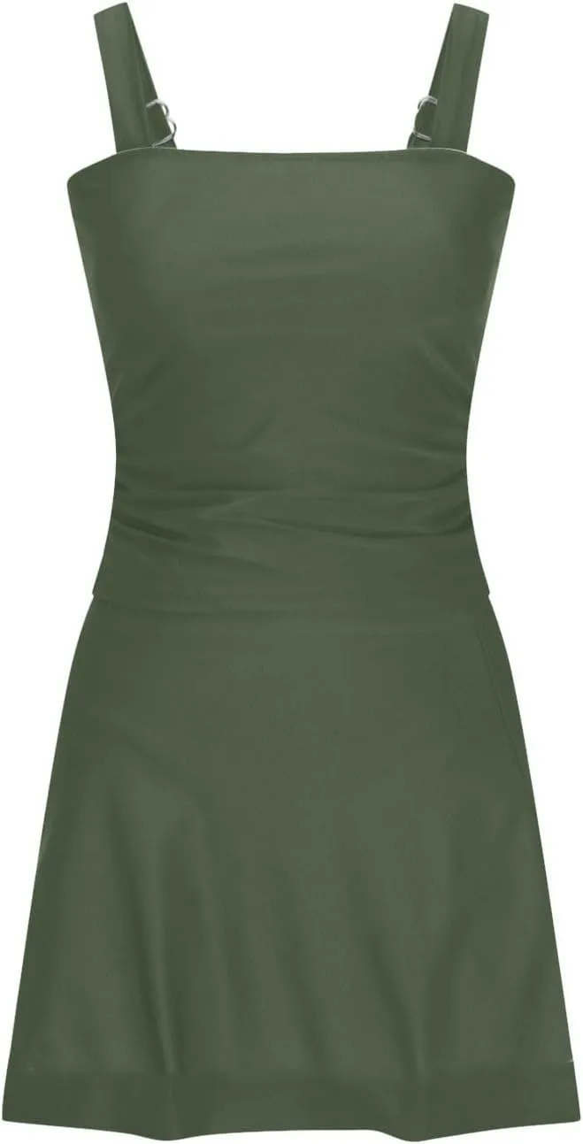 jsaierl Swimdress for Women 2 Piece Bathing Suits Adjustable Strap Ruched Tummy Control Swimwear Solid Swim Tank with Skirts