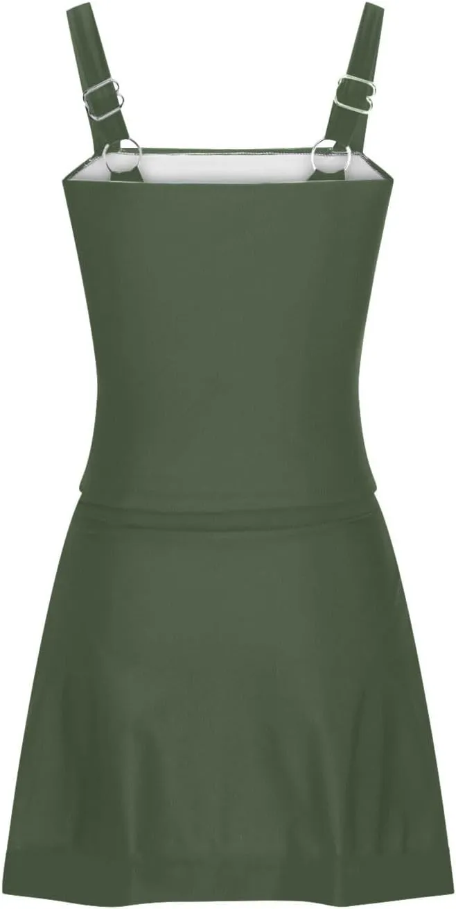 jsaierl Swimdress for Women 2 Piece Bathing Suits Adjustable Strap Ruched Tummy Control Swimwear Solid Swim Tank with Skirts
