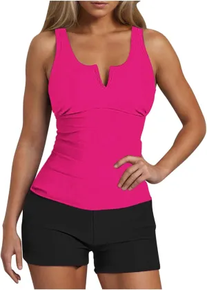 jsaierl Tankini Swimsuits for Women 2025 Athletic Swimwear Slimming Tummy Control Ruched 2 Piece Bating Suits Beachwear
