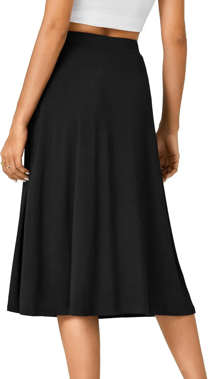 KIFOVEN Women’s Casual High Waist A Line Midi Skirt Flared Drawstring Stretchy Skirt