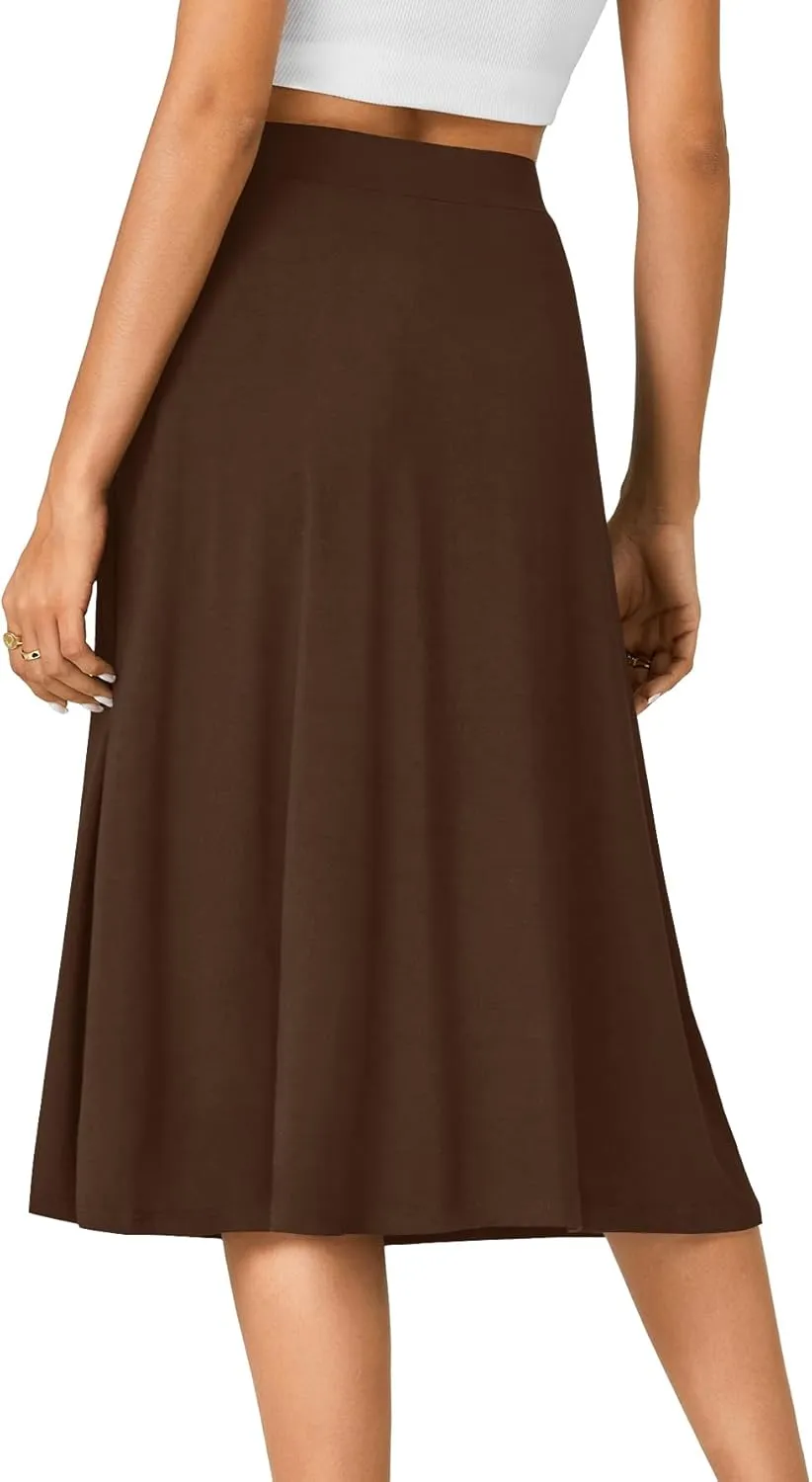 KIFOVEN Women’s Casual High Waist A Line Midi Skirt Flared Drawstring Stretchy Skirt