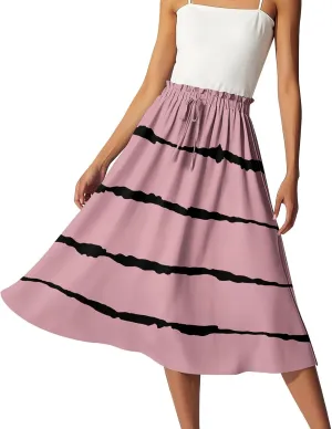 Knee Length Skirt for Women High Waist Flowy A-Line Casual Summer Skirt Trendy