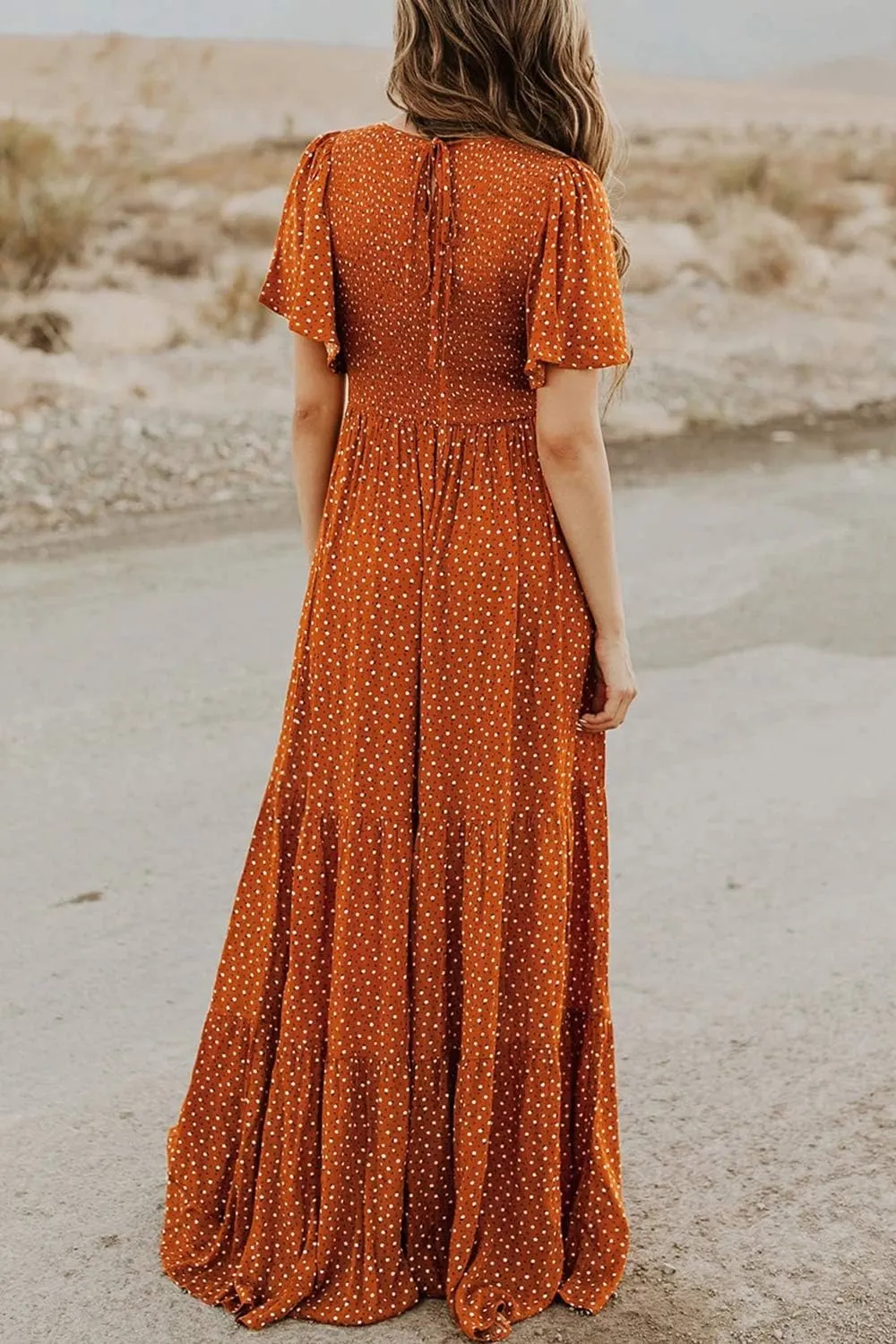Kranda Women Summer Dress Round Neck Flutter Short Sleeve Smocked Ruffle Tiered Floral Maxi Dress 2024