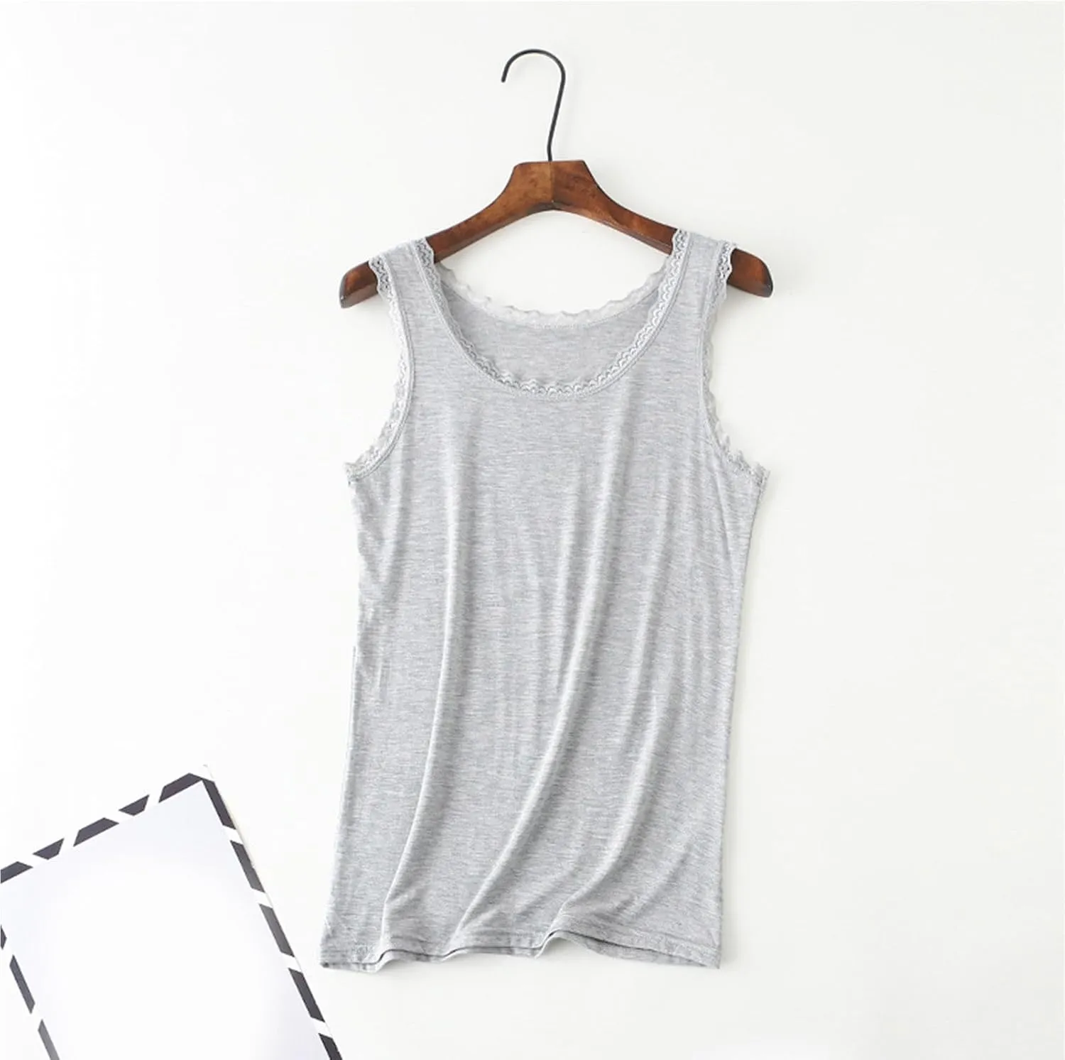 Lace Tank Tops for Women Plus Size Stretchy Sleeveless Undershirts Summer Blouse Lace Trim Tunic Tank Top