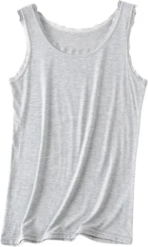 Lace Tank Tops for Women Plus Size Stretchy Sleeveless Undershirts Summer Blouse Lace Trim Tunic Tank Top