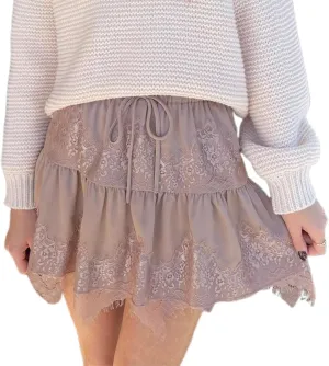 Lace Trim Mini Skirts for Women Flowy Ruffle Short Skirt Pleated Half Slip Skirt Y2k Layered Skirt Streetwear