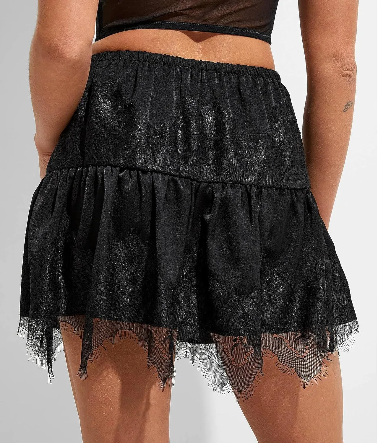 Lace Trim Mini Skirts for Women Flowy Ruffle Short Skirt Pleated Half Slip Skirt Y2k Layered Skirt Streetwear