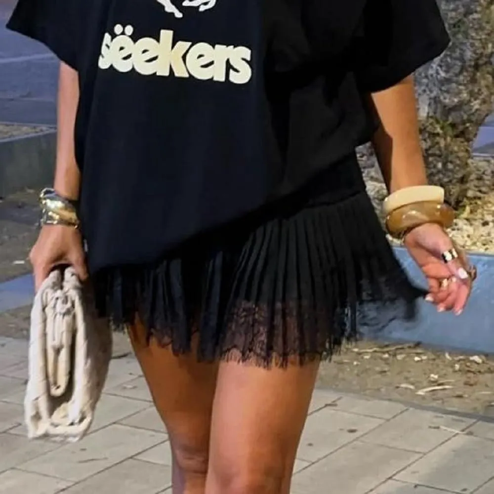 Lace Trim Mini Skirts for Women Flowy Ruffle Short Skirt Pleated Half Slip Skirt Y2k Layered Skirt Streetwear