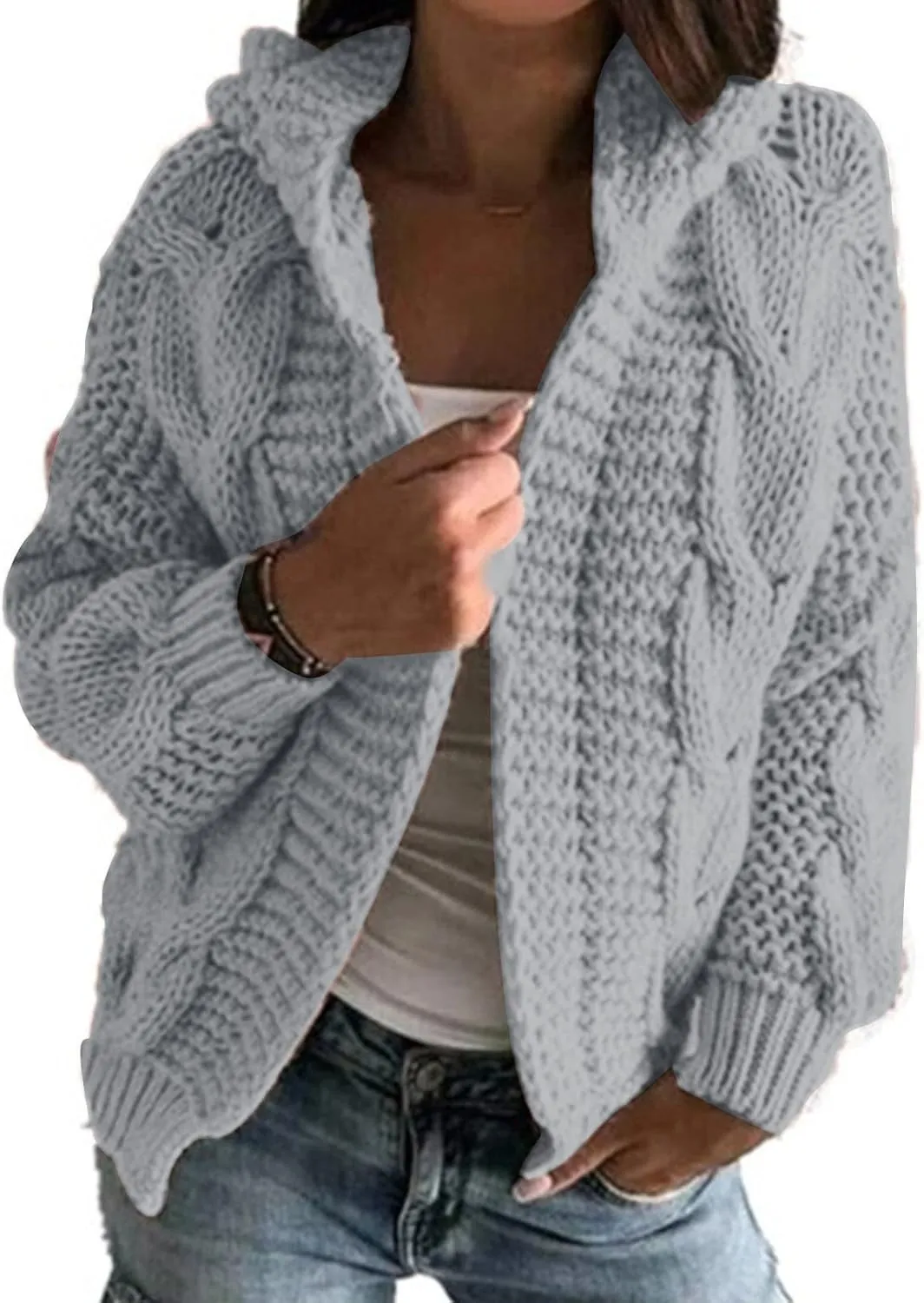 Ladies Knit Pocket Cardigan Long Sleeve Sweater Casual Loose Sweater Jacket Plus Size Cardigan Sweater