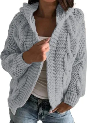 Ladies Knit Pocket Cardigan Long Sleeve Sweater Casual Loose Sweater Jacket Plus Size Cardigan Sweater