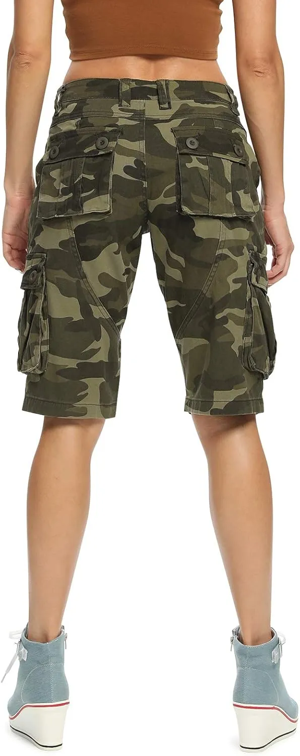 Lanesra Women's Bermuda Cargo Shorts,Multi-Pockets Camouflage Casual Shorts