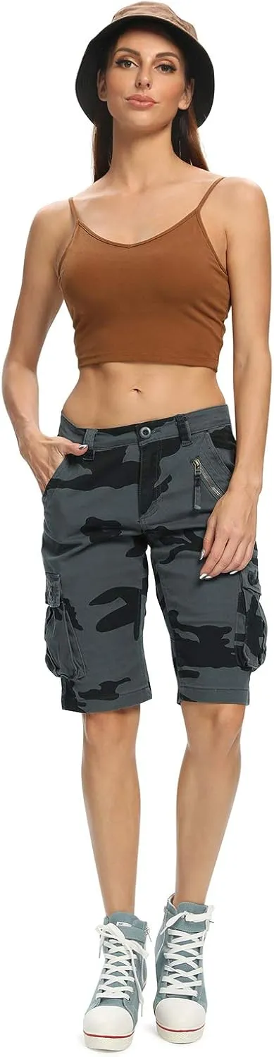 Lanesra Women's Bermuda Cargo Shorts,Multi-Pockets Camouflage Casual Shorts