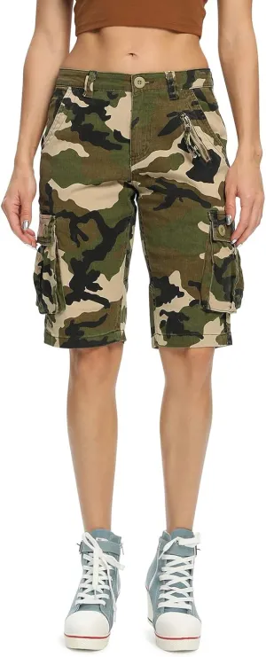 Lanesra Women's Bermuda Cargo Shorts,Multi-Pockets Camouflage Casual Shorts