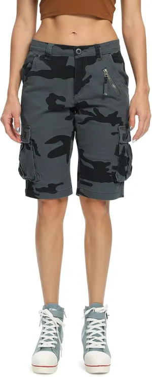Lanesra Women's Bermuda Cargo Shorts,Multi-Pockets Camouflage Casual Shorts