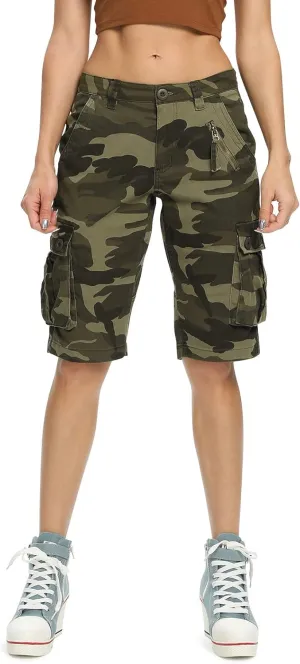 Lanesra Women's Bermuda Cargo Shorts,Multi-Pockets Camouflage Casual Shorts