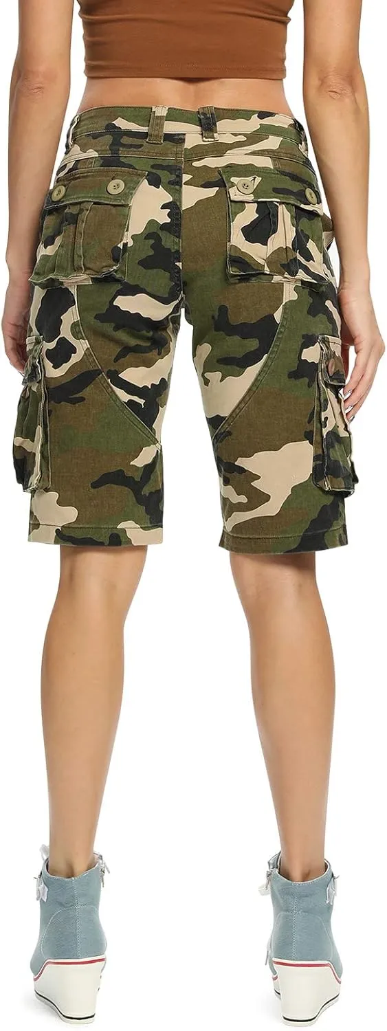 Lanesra Women's Bermuda Cargo Shorts,Multi-Pockets Camouflage Casual Shorts
