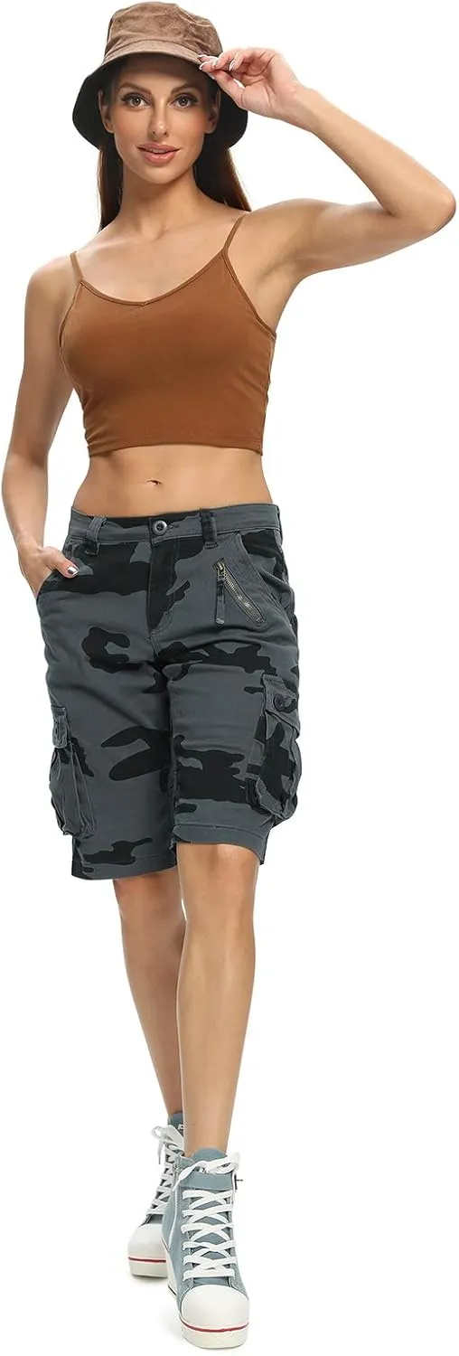 Lanesra Women's Bermuda Cargo Shorts,Multi-Pockets Camouflage Casual Shorts