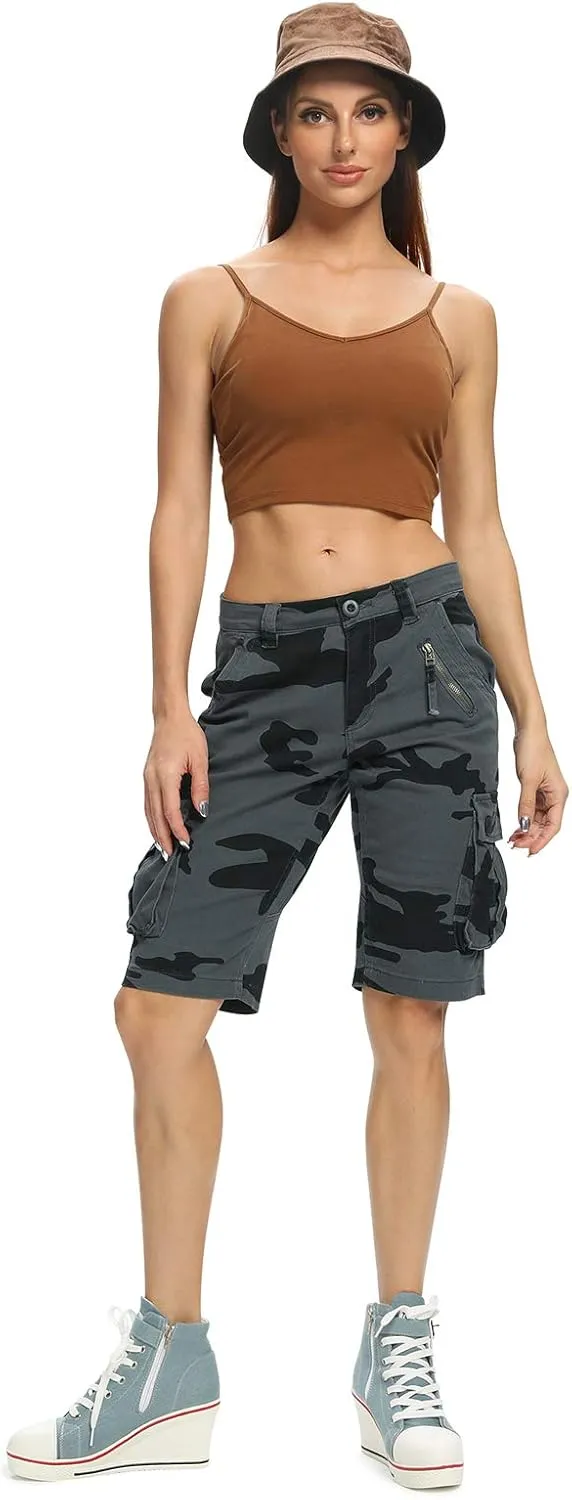 Lanesra Women's Bermuda Cargo Shorts,Multi-Pockets Camouflage Casual Shorts