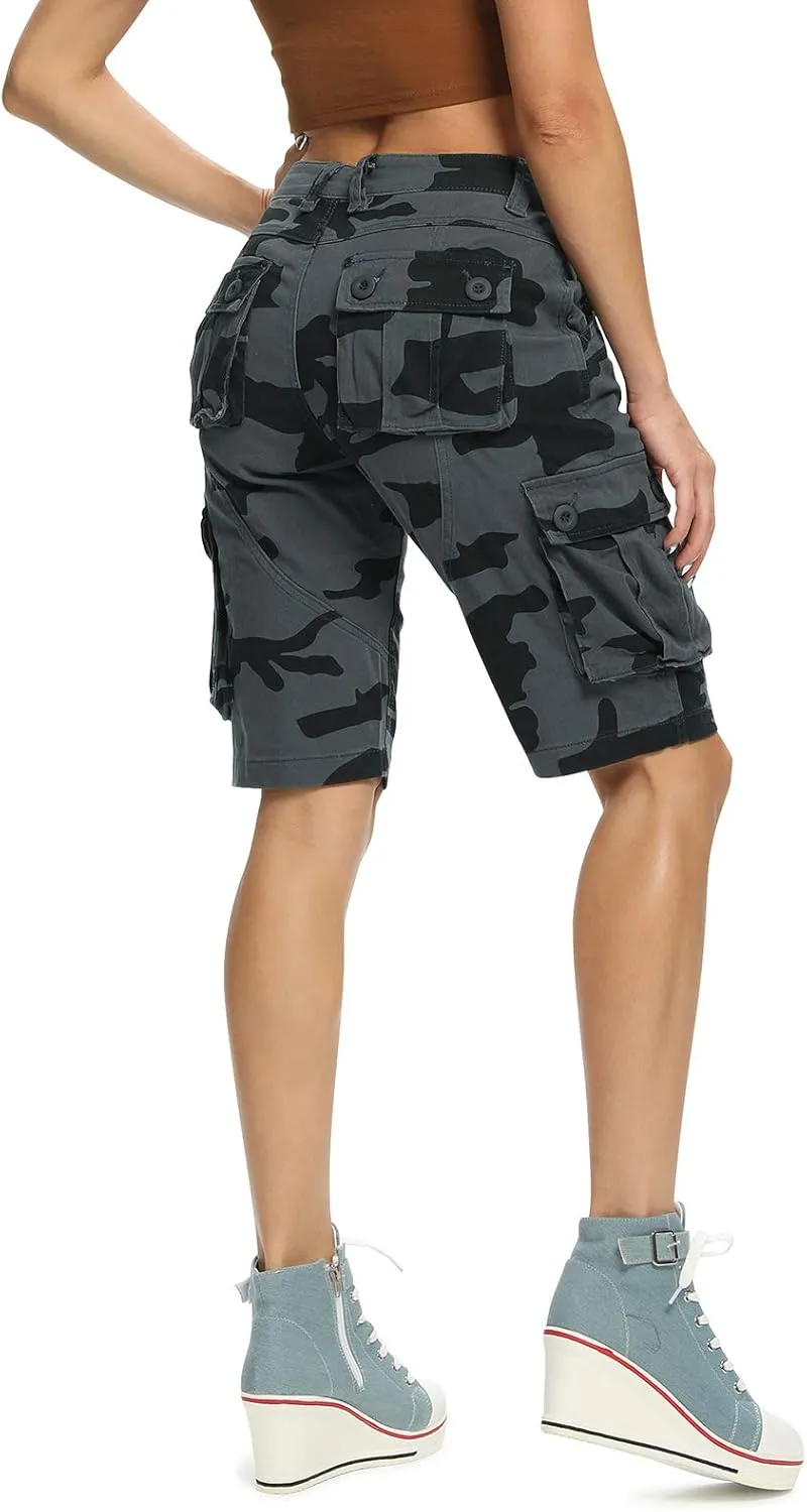 Lanesra Women's Bermuda Cargo Shorts,Multi-Pockets Camouflage Casual Shorts