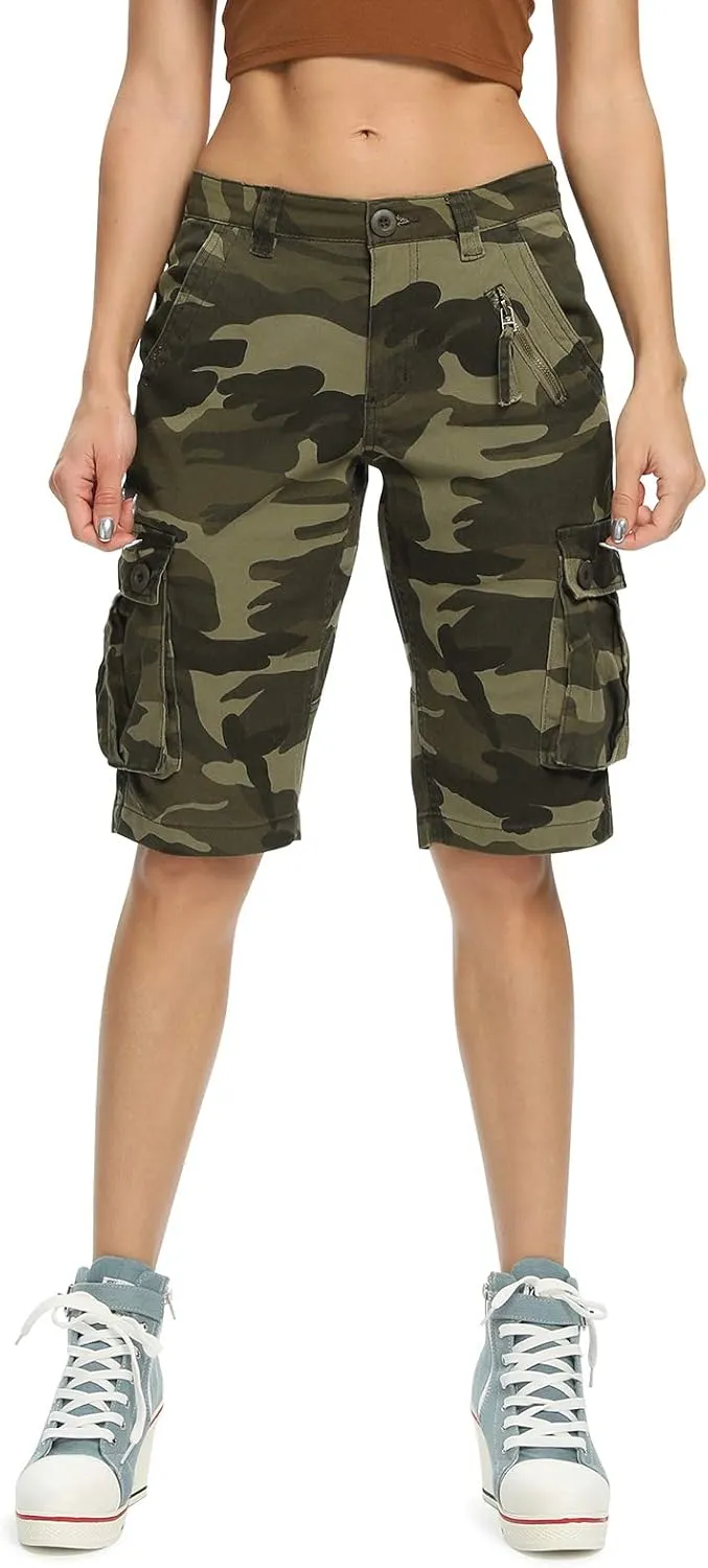 Lanesra Women's Bermuda Cargo Shorts,Multi-Pockets Camouflage Casual Shorts