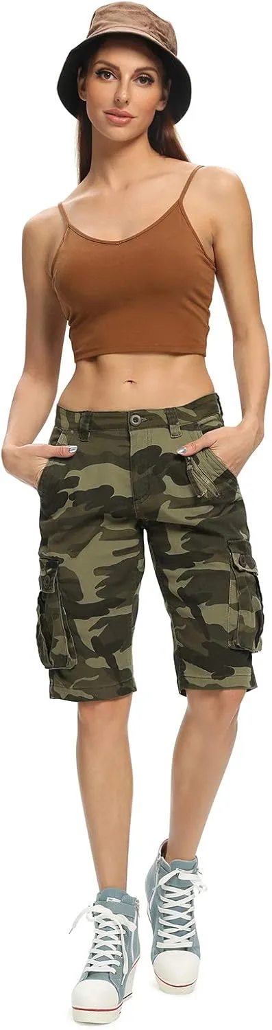 Lanesra Women's Bermuda Cargo Shorts,Multi-Pockets Camouflage Casual Shorts