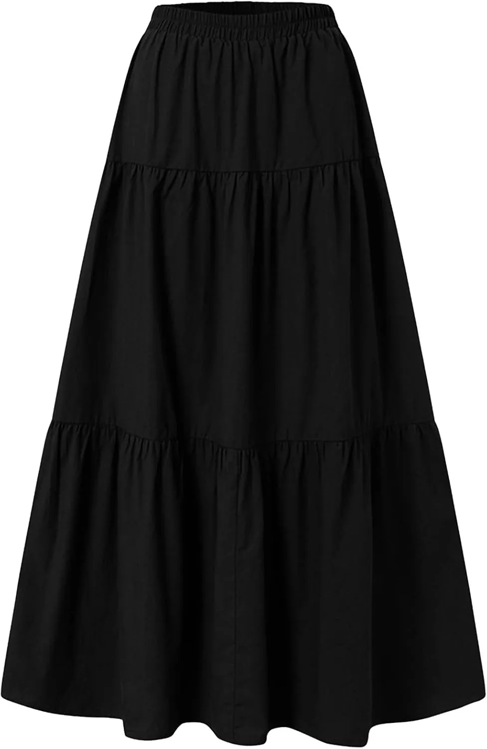 Long Maxi Plus Size Skirts for Women 2025 Summer Flowy Swing Tiered Elastic High Waist Pleated Skirt No Have Belt