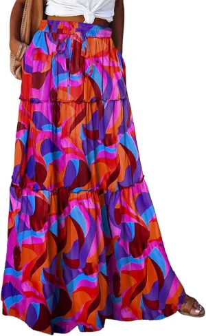 Long Skirt,Elastic High Waisted Linen Flowy Skirts for Women 2025 Summer Womens Boho Maxi Skirt with Pockets