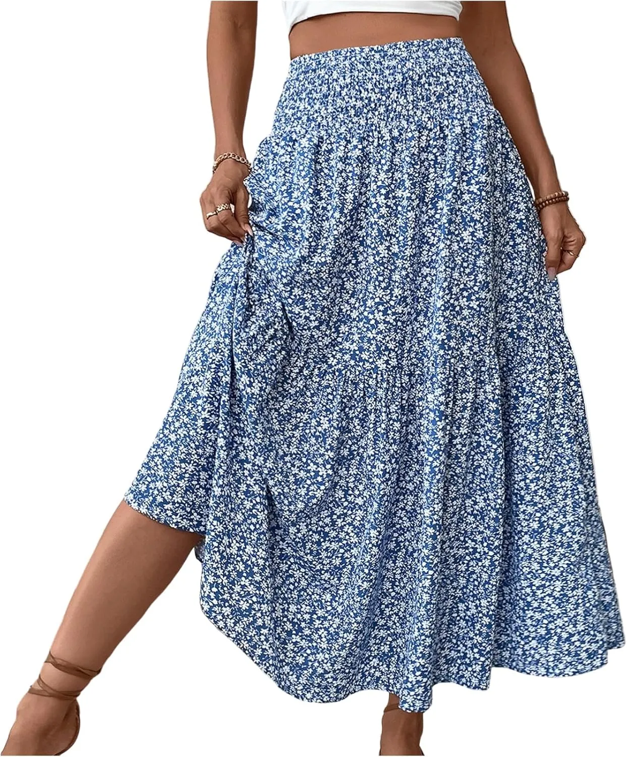 Long Skirts for Women,Flowy Long Skirts 2025 High Waisted Trendy Womens Boho Maxi Skirt with Pockets Pleated