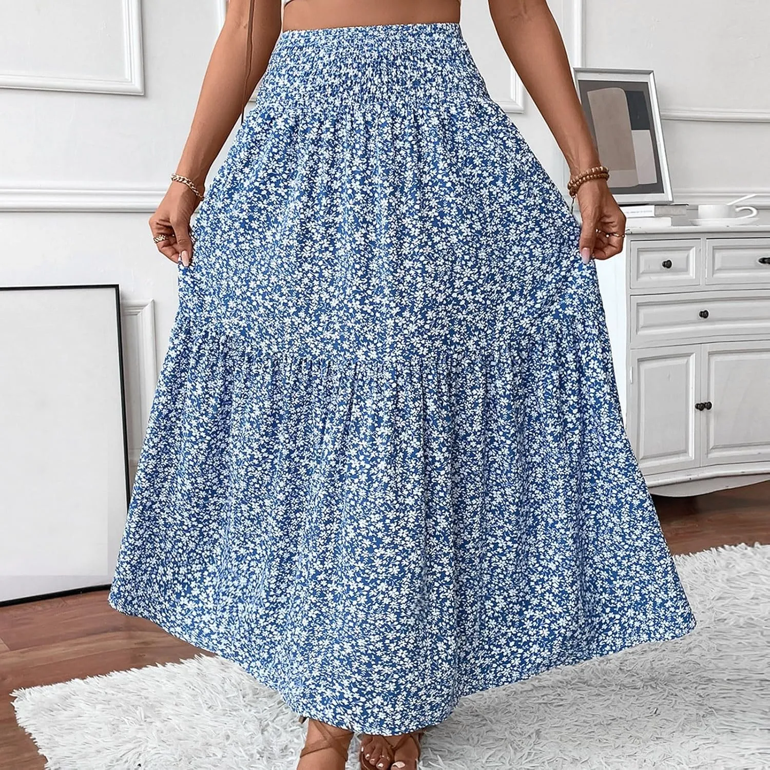 Long Skirts for Women,Flowy Long Skirts 2025 High Waisted Trendy Womens Boho Maxi Skirt with Pockets Pleated