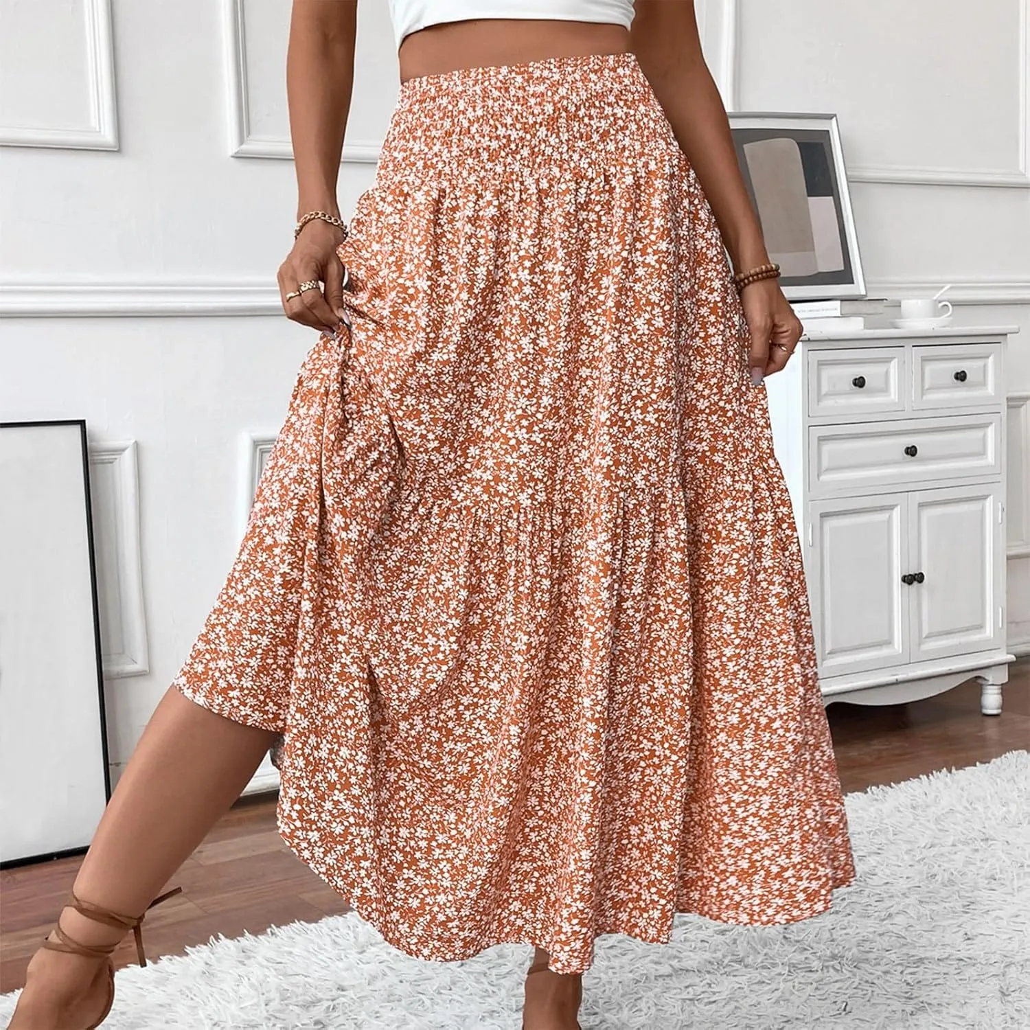 Long Skirts for Women,Flowy Long Skirts 2025 High Waisted Trendy Womens Boho Maxi Skirt with Pockets Pleated