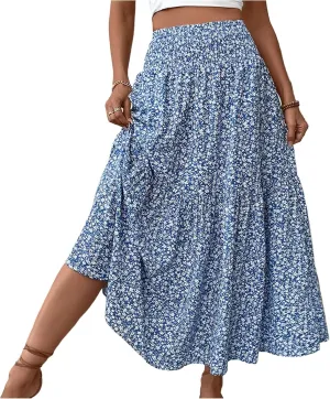 Long Skirts for Women,Flowy Long Skirts 2025 High Waisted Trendy Womens Boho Maxi Skirt with Pockets Pleated