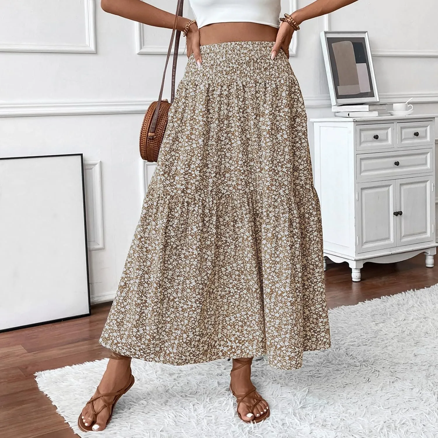 Long Skirts for Women,Flowy Long Skirts 2025 High Waisted Trendy Womens Boho Maxi Skirt with Pockets Pleated