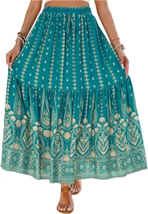Long Skirts,Wrap Drawstring Tiered Boho Skirt Spring Summer Plus Size Flowy Maxi Skirts for Women 2025 Trendy