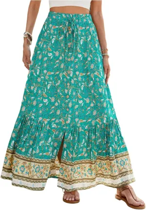 Long Skirts,Wrap Drawstring Tiered Boho Skirt Spring Summer Plus Size Flowy Maxi Skirts for Women 2025 Trendy