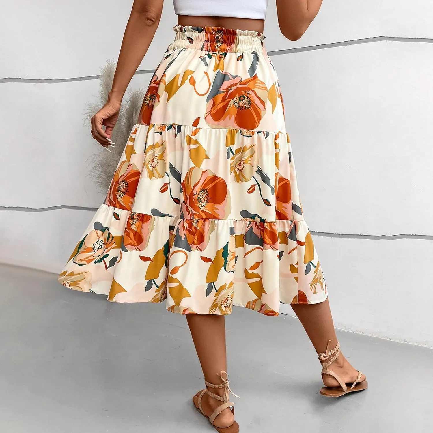 Long Skirt,Trendy Flowy Skirts for Women 2025 Pleated Womens Boho Maxi Skirt with Pockets Elastic High Waisted