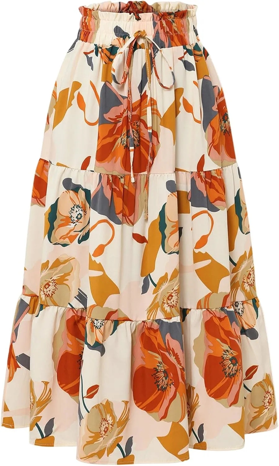 Long Skirt,Trendy Flowy Skirts for Women 2025 Pleated Womens Boho Maxi Skirt with Pockets Elastic High Waisted