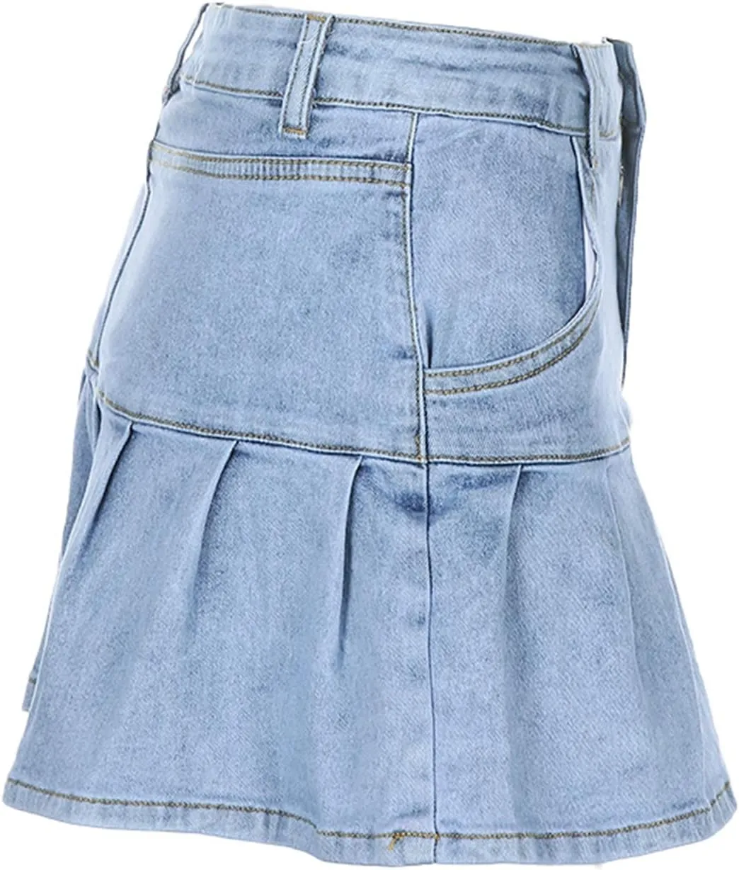 Low Rise Cargo Mini Skirts for Women Sexy Pleated Mini Skirt Fashion Clubwear Streetwear Denim Mini Skirt
