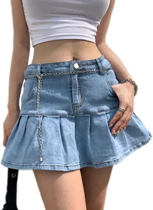 Low Rise Cargo Mini Skirts for Women Sexy Pleated Mini Skirt Fashion Clubwear Streetwear Denim Mini Skirt